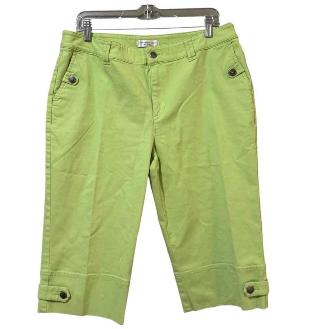 Christopher & Banks Women Size 14P Petite Lime Green Capris Jean Style Everyday